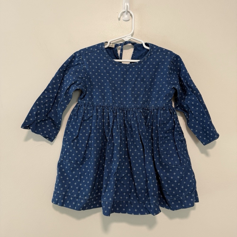 Soor Ploom Josie Cotton Blue Long Sleeve Dress Made in USA Size 4/5Y